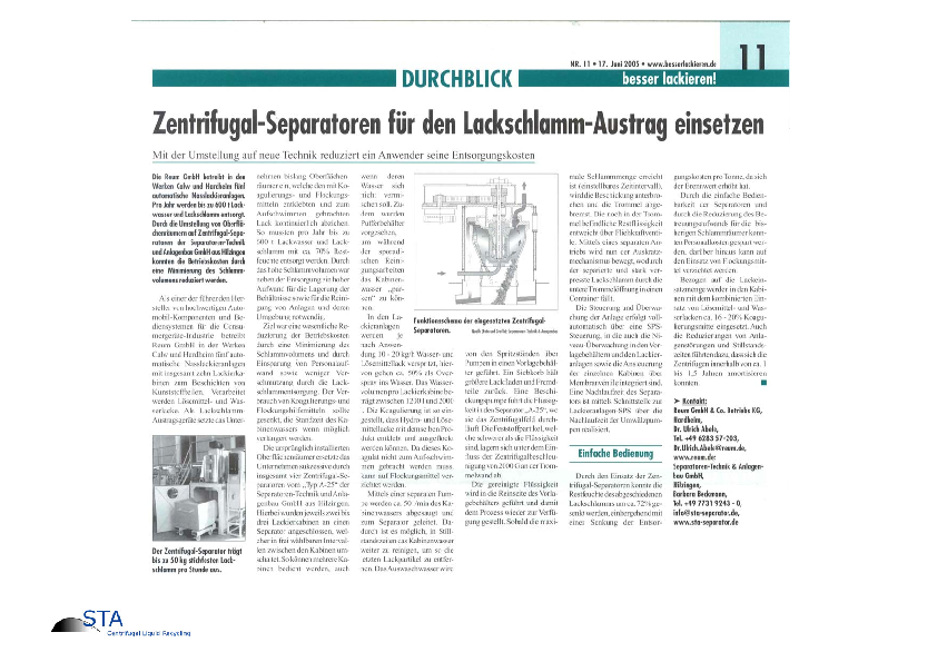 Zentrifugal-Separatoren Lackschlamm