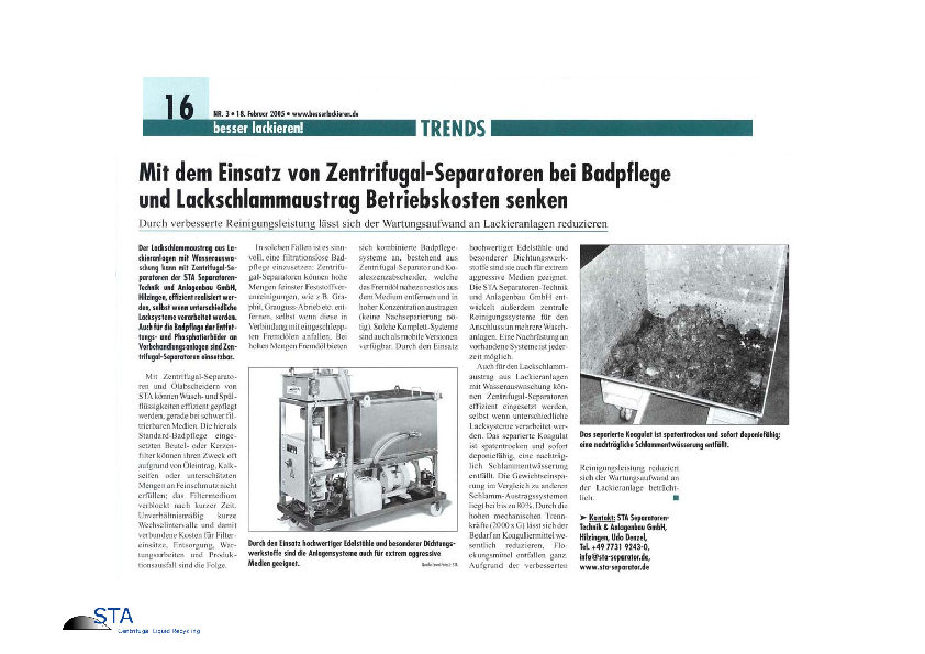 Betriebskosten senken mit Zentrifugal-Separatoren